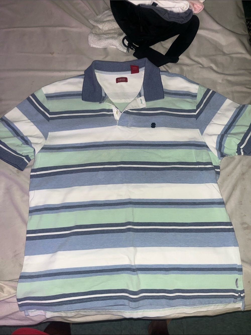 Izod Men’s Striped Polo in Light Blue, White & Mint